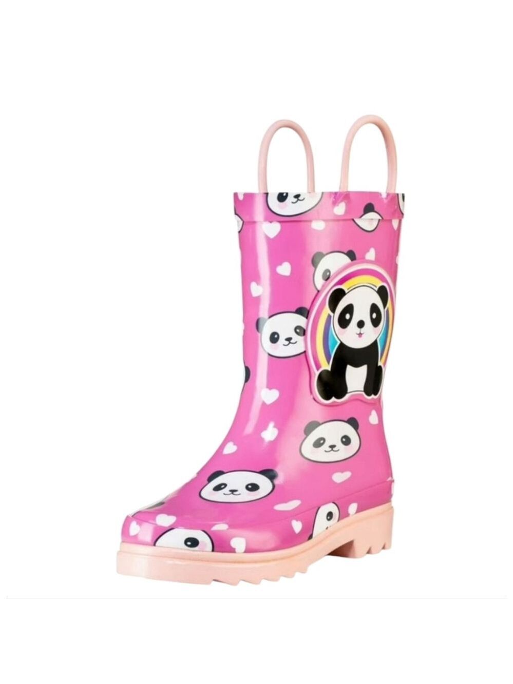 Puddle Play Waterproof Pink Panda Rubber Rain Boots Size 8 New